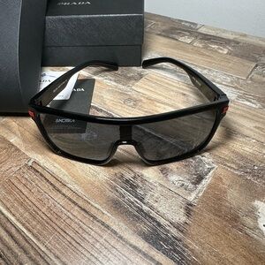 PRADA Men's Sunglasses Linea Rossa Red Accent New with Case Designer